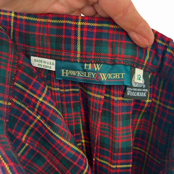 VINTAGE H&W HAWKSLEY & WIGHT TARTAN PLAID PLEATED WOOL MIDI SKIRT MADE IN USA - Picture 6 of 6